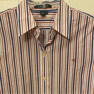 Lauren Ralph Lauren Red, White, and Blue Striped Shirt M